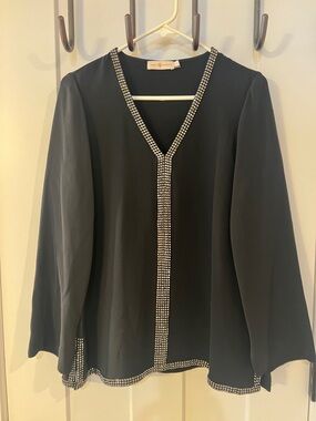 Tory Burch Silk Embellished Tunic Top Black Crystal Trim Boho Size 4